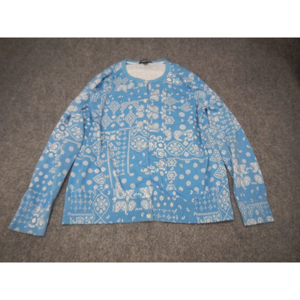 Lands' End Blue Fair Isle‎ Supima Cotton Cardigan Sweater XL Blue Christmas